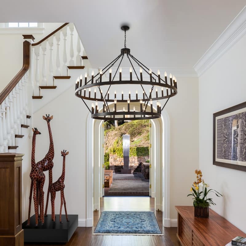 Large Round Classic Chandeliers Modern Farmhouse Chandelier Black Light Fixture