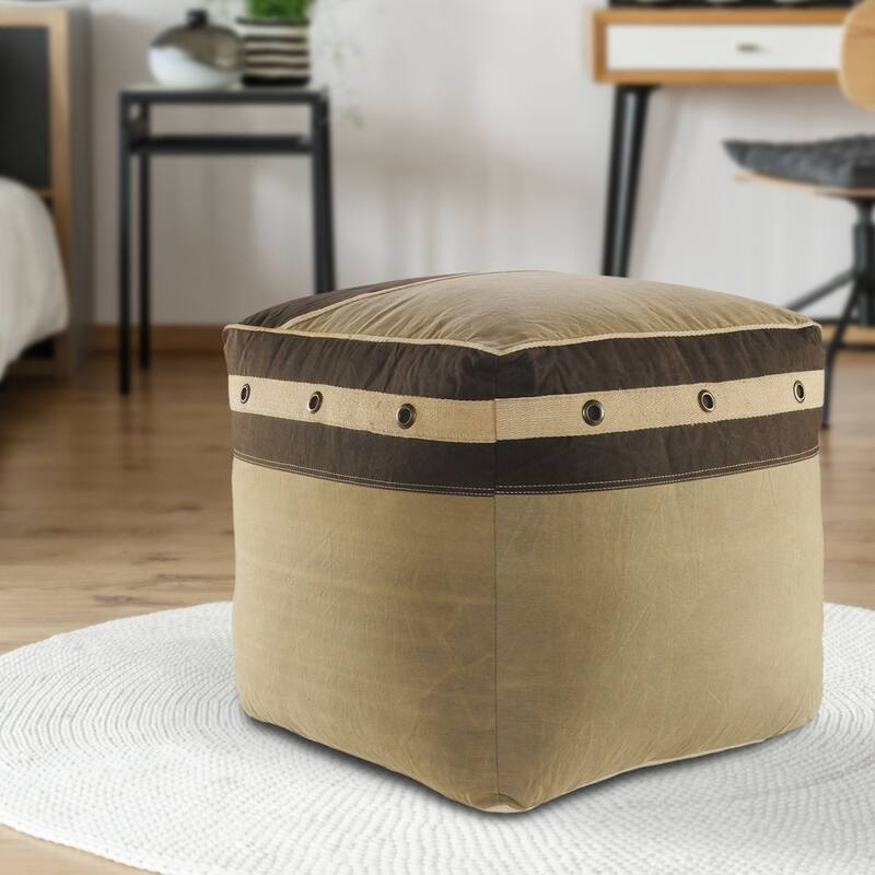 20" Gray and Brown Rustic Farmhouse Handmade Square Pouf Ottoman