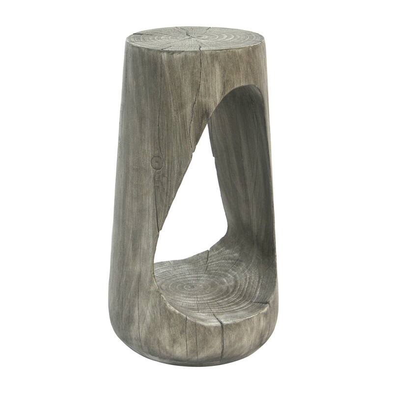 Roomfitters Hollow Sculptural Outdoor Side Table, Wood-Look Lightweight Concrete Garden Stool