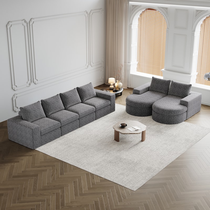 Roomfitters 99" Modern Chenille Cloud Curved Sectional Sofa with Chaise, L-Shaped Couch, for Living Room or Apartment - Grey - 127 inch