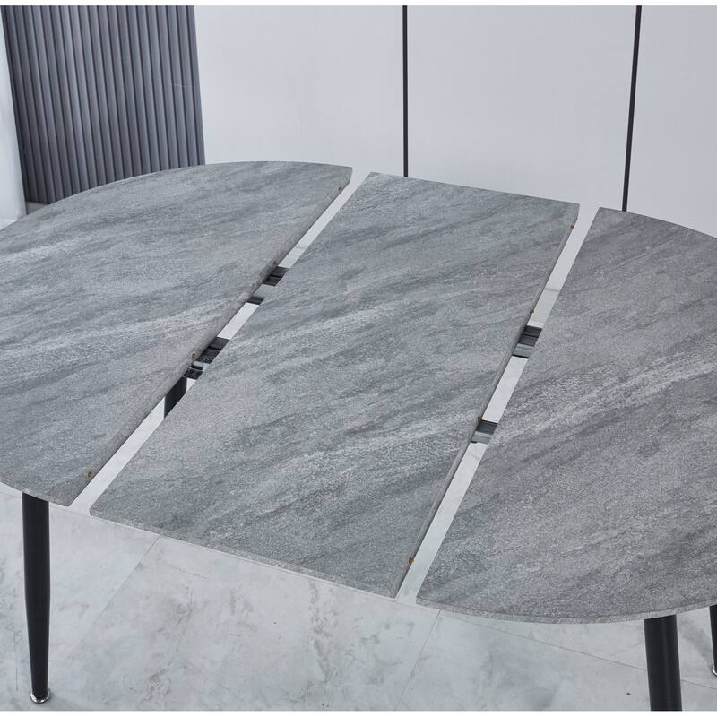 Modern Extensible Oval Dining Table, Kitchen Table with MDF Top & Metal legs, Multi-functional Office Dining Table