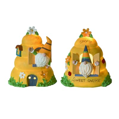 Transpac Resin Light Up Gnome Bee House Decor Set of 3 Spring Home Decorations