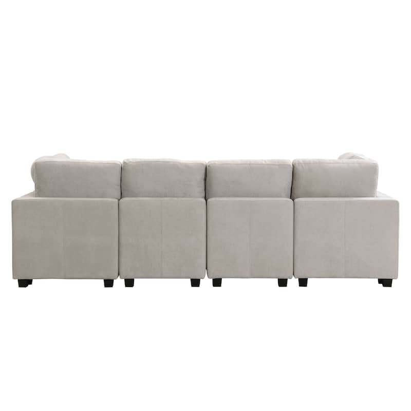 Versatile 103'' U-Shaped 6 Seater Sectional Sofa with Dual Movable Ottomans and 3 USB Charging Ports for Living Room