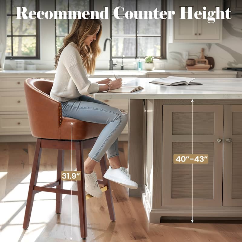 26.4"/31.9"H Height Upholstered Solid Wood Swivel Bar Stools