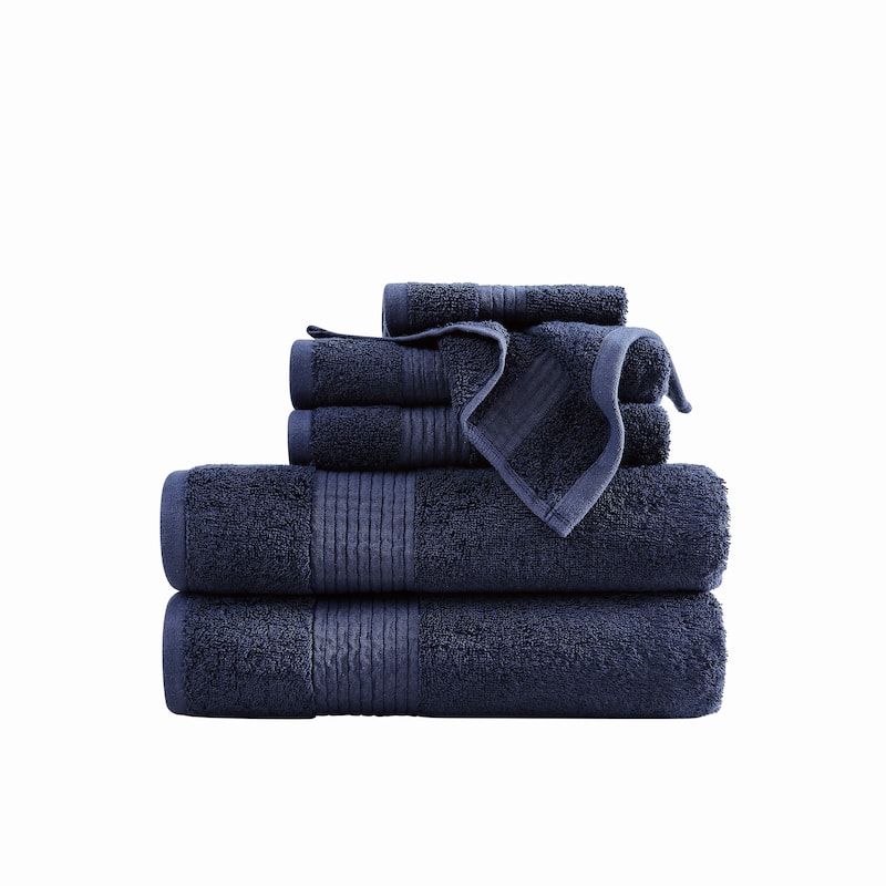 Badgley Mischka Cotton TENCEL™ Oversized 6 Piece Towel Set - Navy