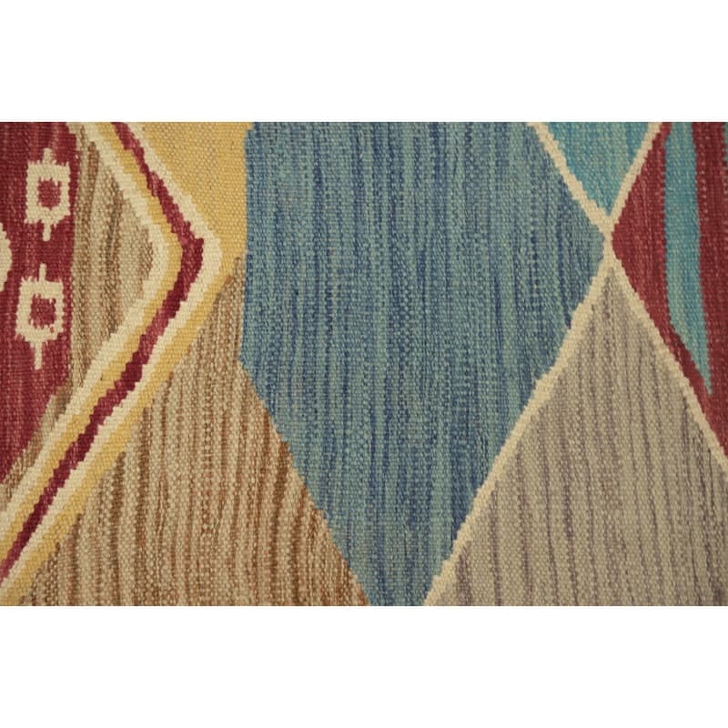 Hand Woven Oriental 100% Wool Carpet Southwestern Geometric Multi-Colored Kilim Area Rug - 4' 0'' X 2' 0''