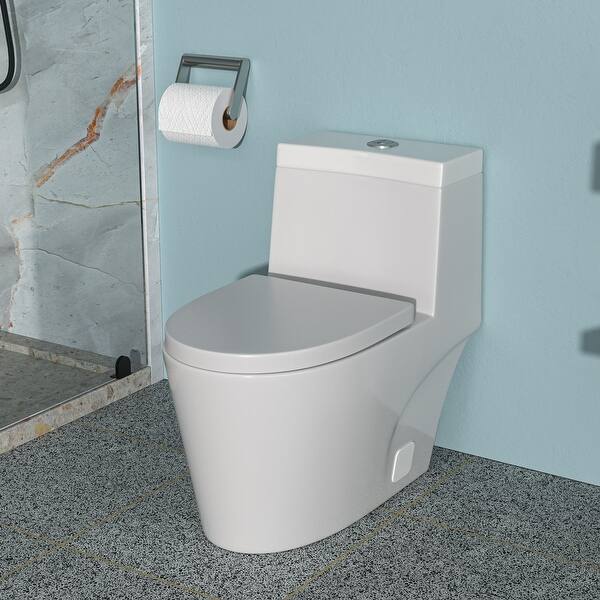 1-Piece Dual Flush 1.2 GPF/0.88 GPF High Efficiency Skirted Toilet Round Bowl All-in-One Toilet in White Seat Included 1-Piece Dual Flush 1.2 GPF/0.88 GPF High Efficiency Skirted Toilet Round Bowl All-in-One Toilet in White Seat Included