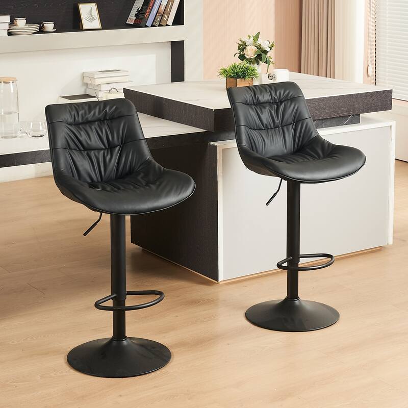 Adjustable Bar Stools Set of 2 Faux Leather Swivel Bar Chairs
