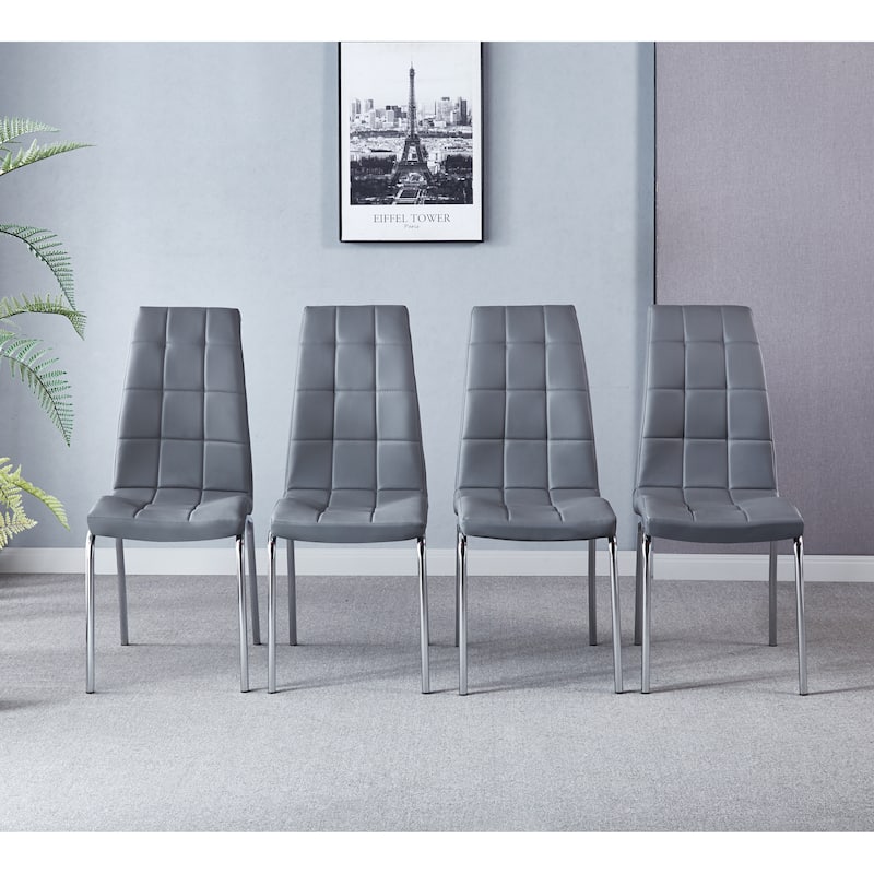 Modern Leatherette Dining Chair with Silver Metal Legs Set of 4