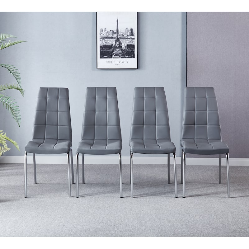 Set of 4 Modern Lattice Design Leatherette Dining Chair with Metal Legs