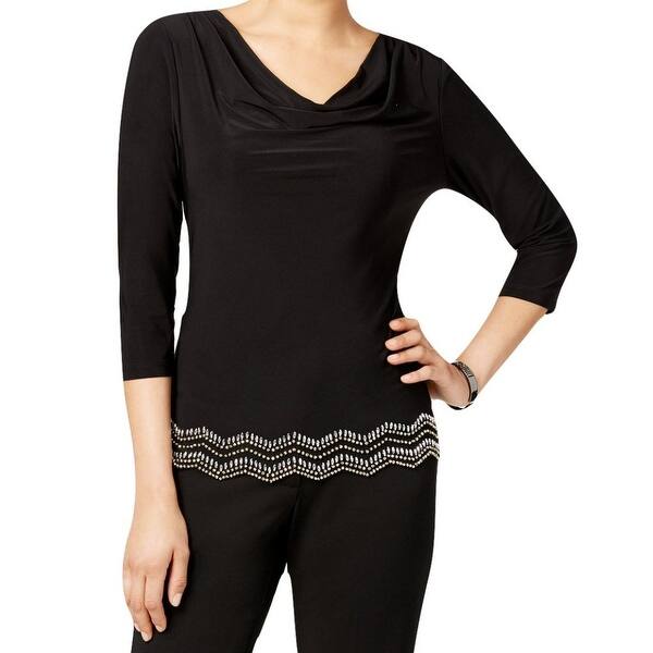 Shop Msk New Black Womens Size Medium M Drape Neck Embellished Hem