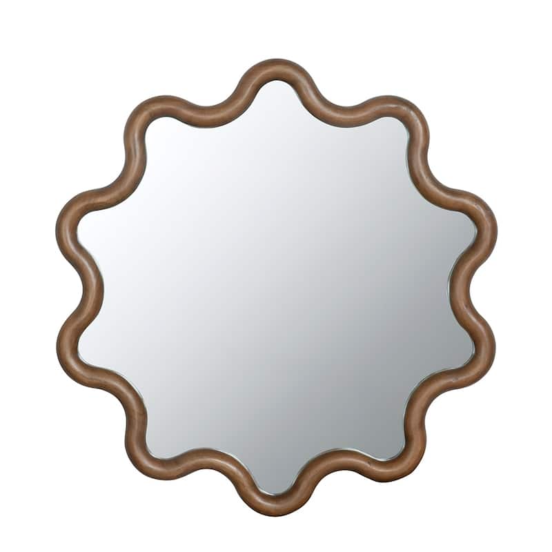 31" x 30" Wooden Accent Wall Decor Mirror with Unique Frame - Brown - Brown