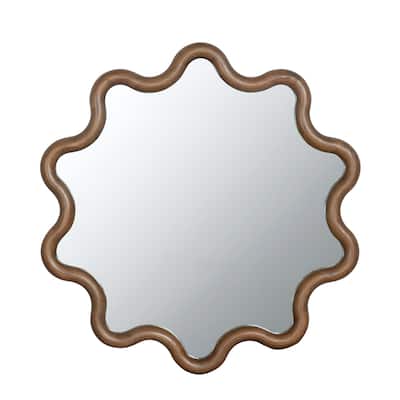 31" x 30" Wooden Accent Wall Decor Mirror with Unique Frame - Brown