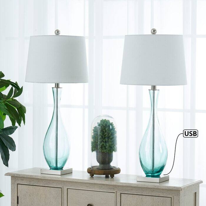 30.5" Glass Table Lamp Set with USB (Set of 2)