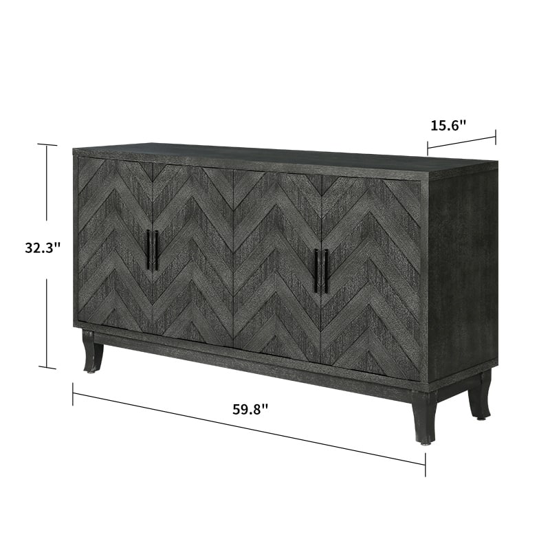 Elegent Lacquered Accent Storage 4 Door Wooden Cabinets