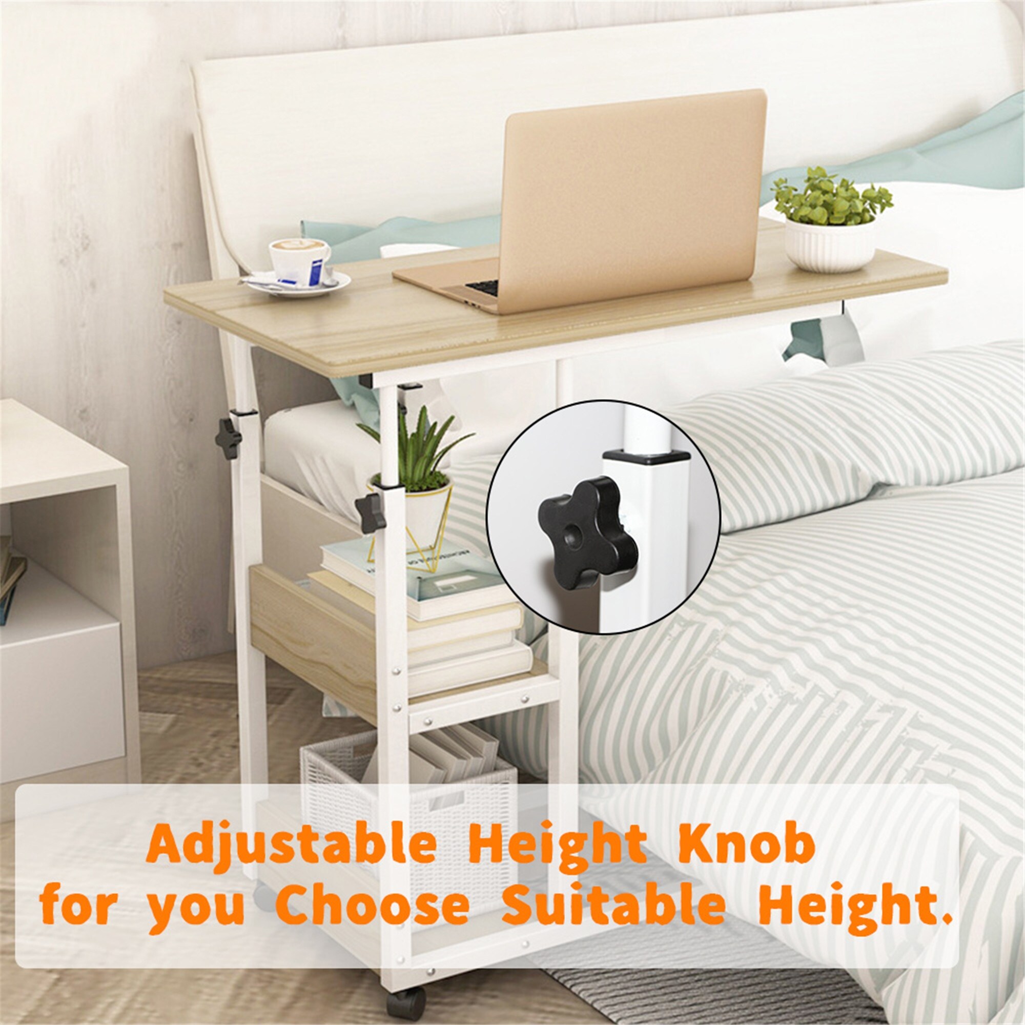 Shop Height Adjustable Mobile Laptop Stand Desk Rolling Cart Mobile End Table 31 X15 X25 Overstock 31677516