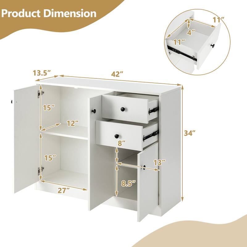 Gymax Buffet Cabinet Kitchen Buffet Sideboard w/ 3 Doors & 2 Drawers &