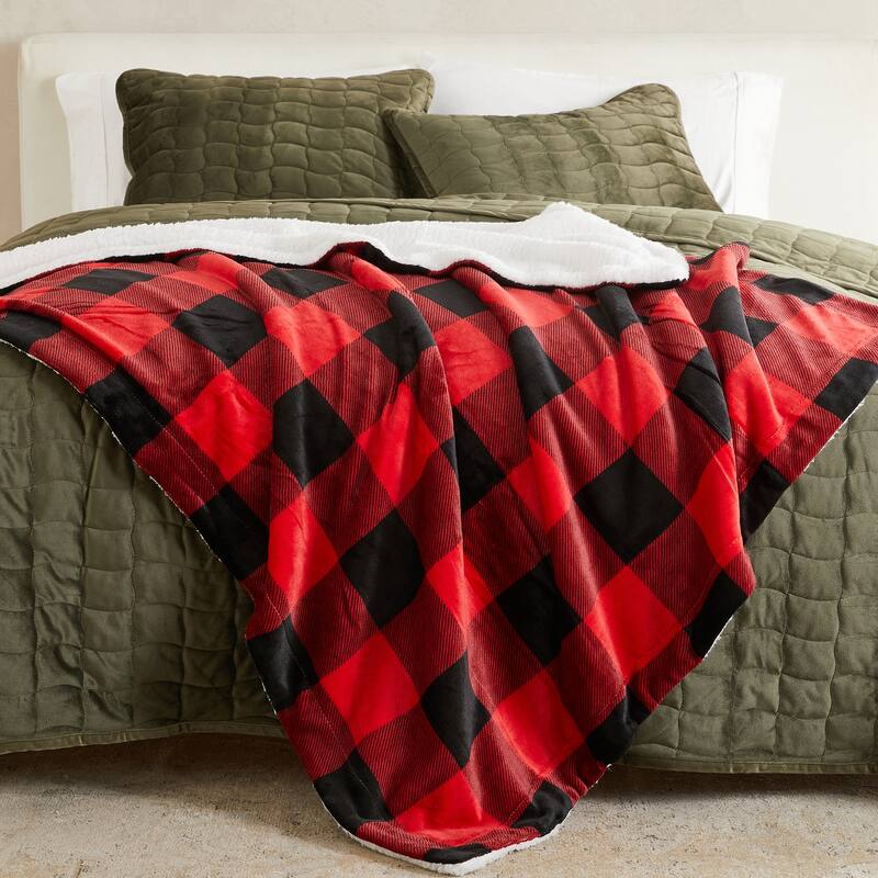 Linery & Co. Velvet Plush Reversible Sherpa Throw Blanket