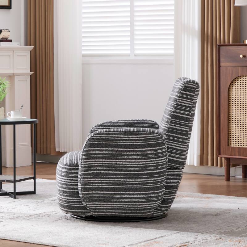 Swivel Striped Accent Chair with Metal Base, Modern Arm Chair for Living Room, Fabric Club Single Sofa Chair