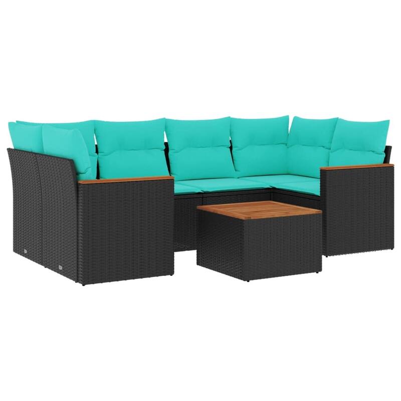 vidaXL Patio Sofa Set with Cushions Outdoor Furniture 7 Piece Poly Rattan - 24.4x 24.4x 27.2