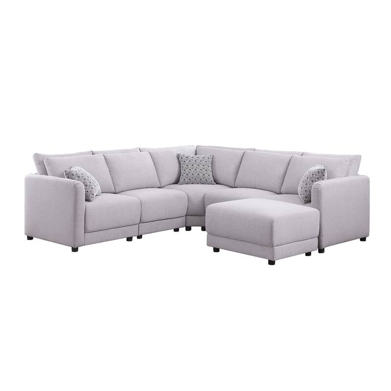 Reversible L-Shape Sectional Sofa with Ottoman in Light Gray