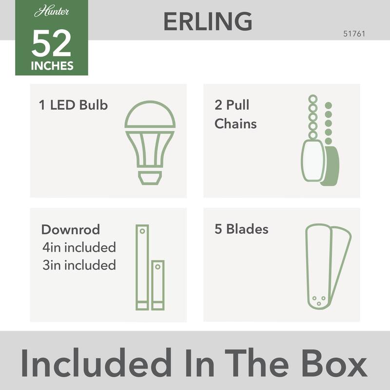 Hunter Erling Ceiling Fan with LED Light Kit and Pull Chain - Modern Rustic, Transitional