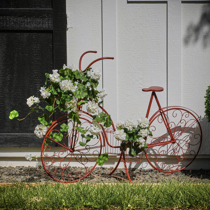 48" Metal Garden Bicicle With Planters - Red
