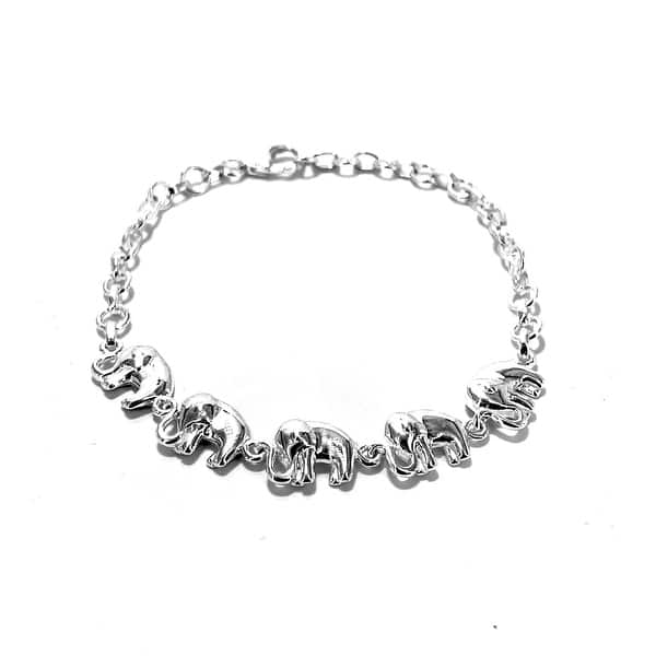 slide 1 of 13, Shop LC 925 Sterling Silver Elephant Link Bracelet Animal Charm 7.25" - 7.25