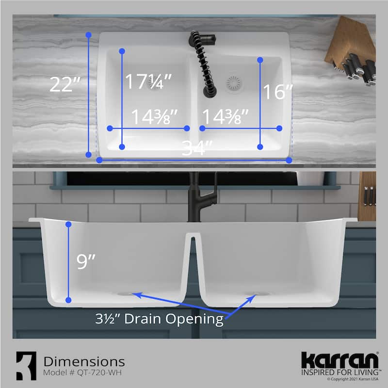 Karran Drop-In Quartz 50/50 Double Bowl Kitchen Sink