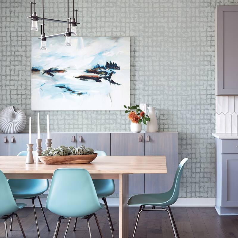 Scott Living Shea Sky Blue Distressed Geometric Wallpaper