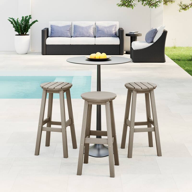 Laguna Hdpe All Weather Outdoor Patio 29" Round Bar Stool (Set Of 3) - Weathered Wood