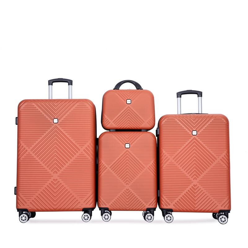 Carry On Luggage Set 4 Piece, High Quality ABS Lightweight Suitcase with Adjustable Pull Rod and Aircraft Wheel, for Women Men