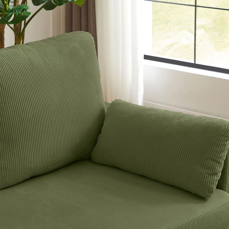 100.79" Corduroy L shaped Pillow Top Arm Sofa With Storage Bag