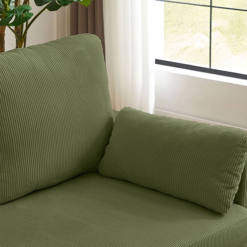 101'' Corduroy Upholstered Sectional Sofa With Storage Ottoman