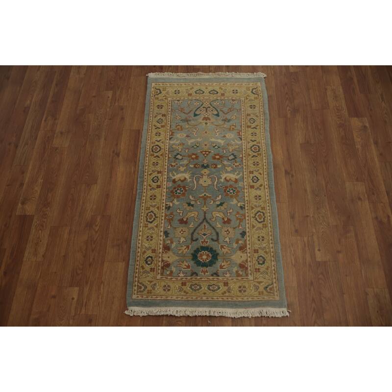 Hand Knotted Oriental 100% Wool Carpet Traditional All-Over Navy Blue & Blues Ziegler Area Rug - 3' 9'' X 2' 0''