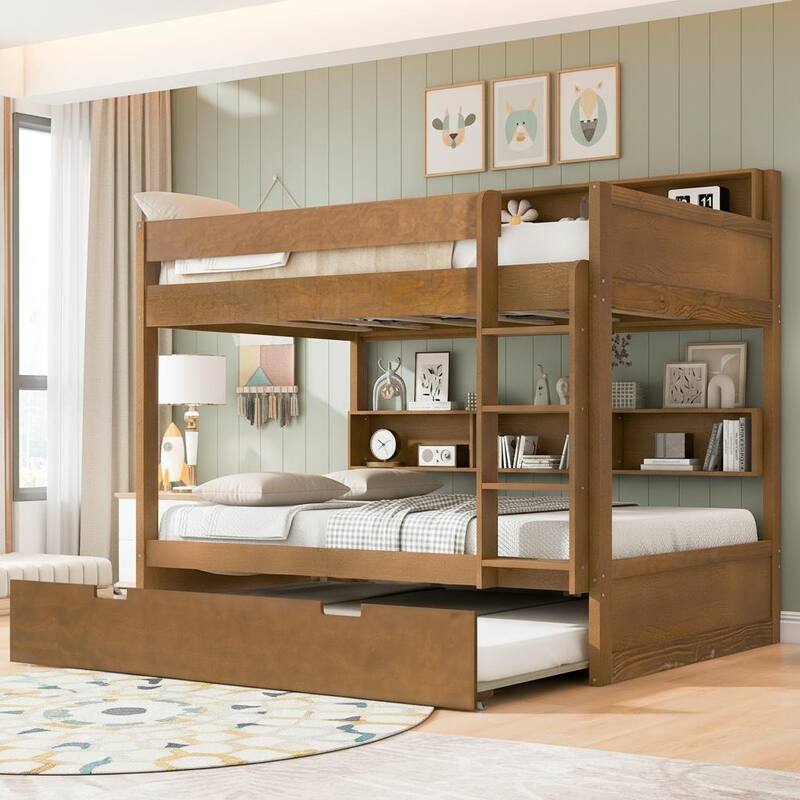 Bunk Bed with Trundle & Dual-Side Storage Shelves by Harper&Bright Designs