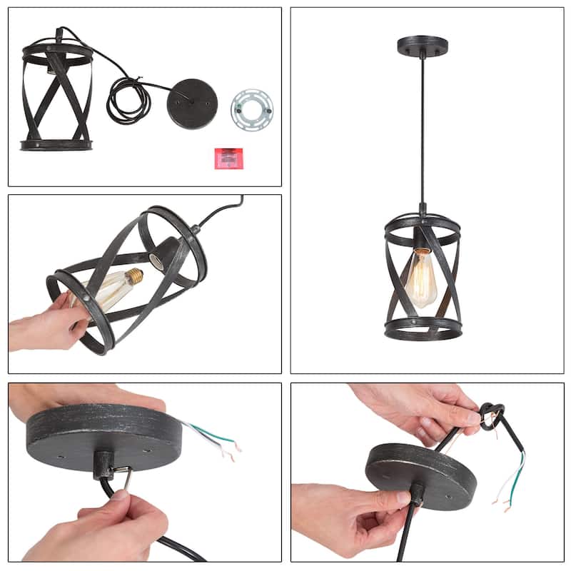 Modern Farmhouse 1-Light Cage Mini Pendant Light for Kitchen Island - D6" x H 14" - 72"