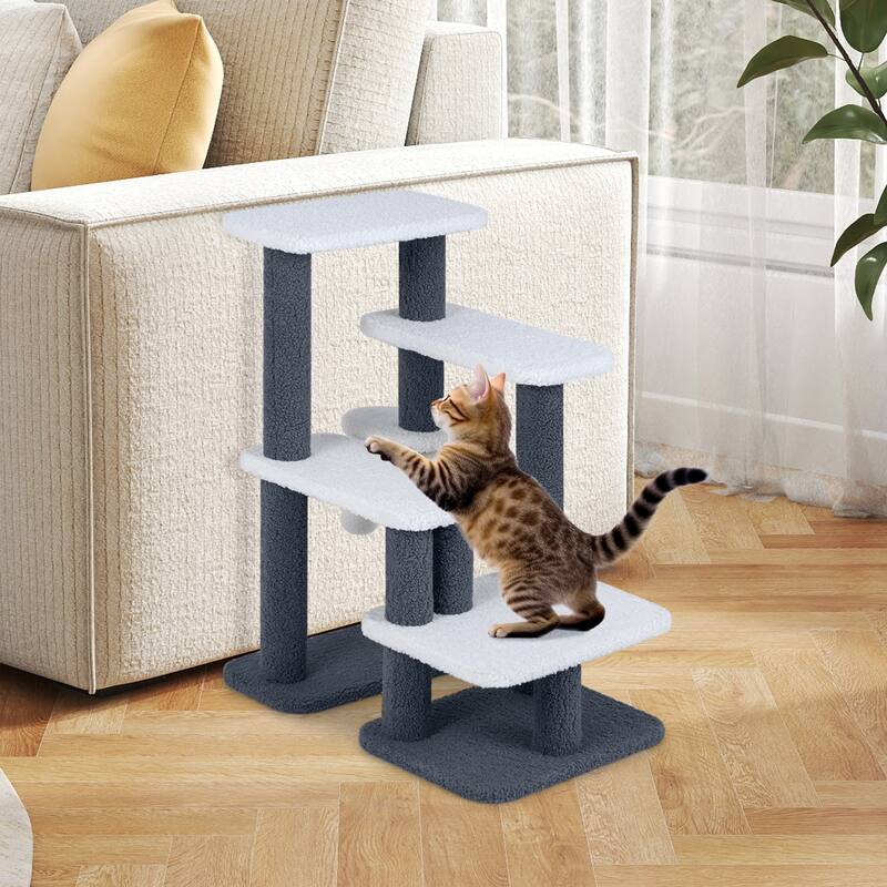 Gymax 2-in-1 Cat Tree Tower Pet Steps w/ Scratching Posts Hanging Toy