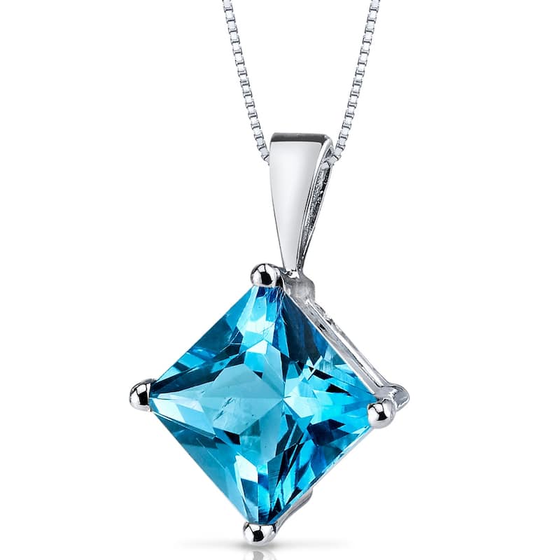 14k White Gold 2.88 ct Swiss Blue Topaz Pendant Necklace