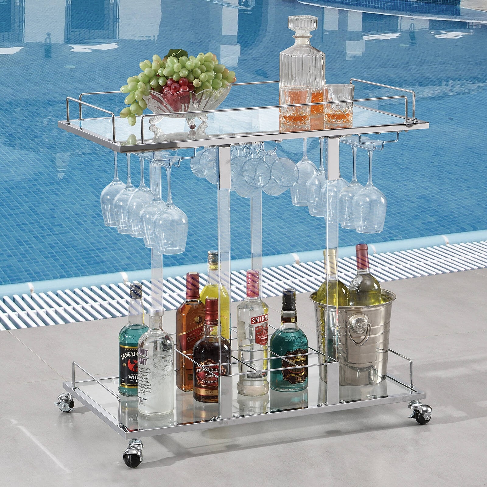Chrome bar cart with wine rack 2025