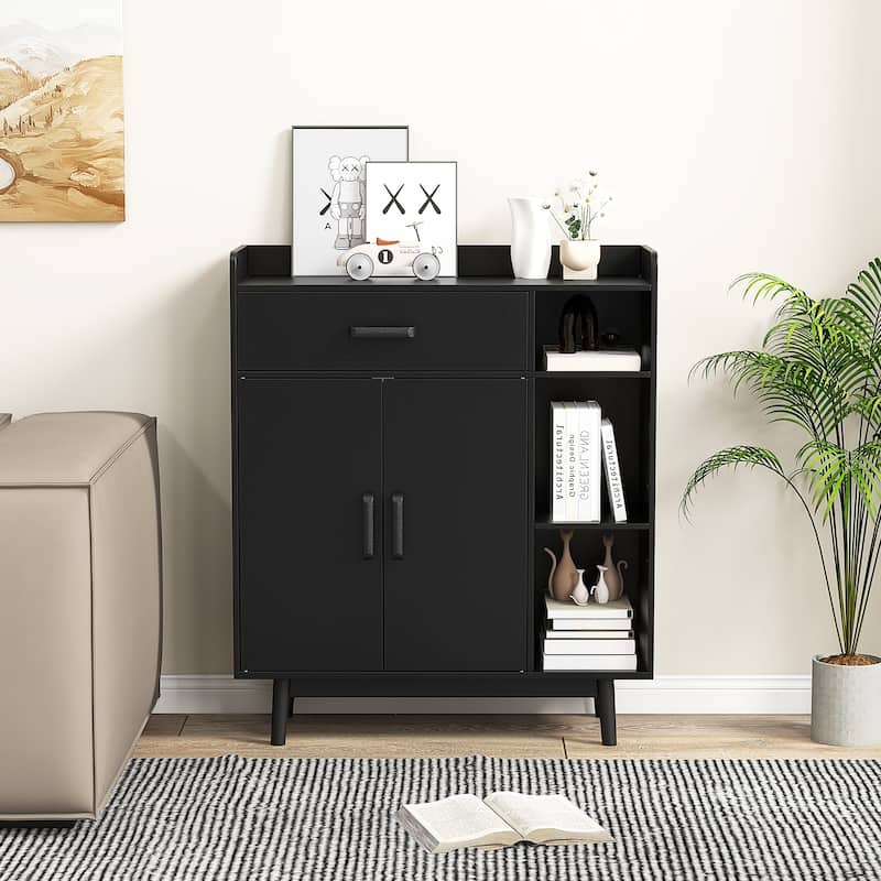 Gymax Floor Storage Cabinet Free Standing Cupboard Chest w/1 Drawer 2