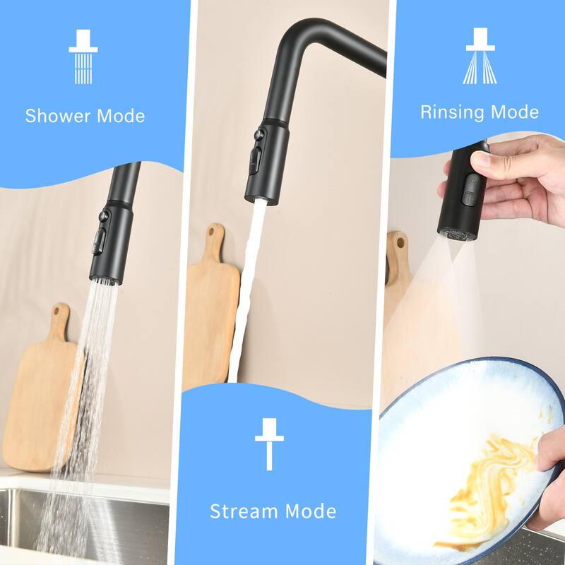 Professional Kitchen Faucet - 3 Function 360 Sprayer, One Touch Switching & Fast Connect​