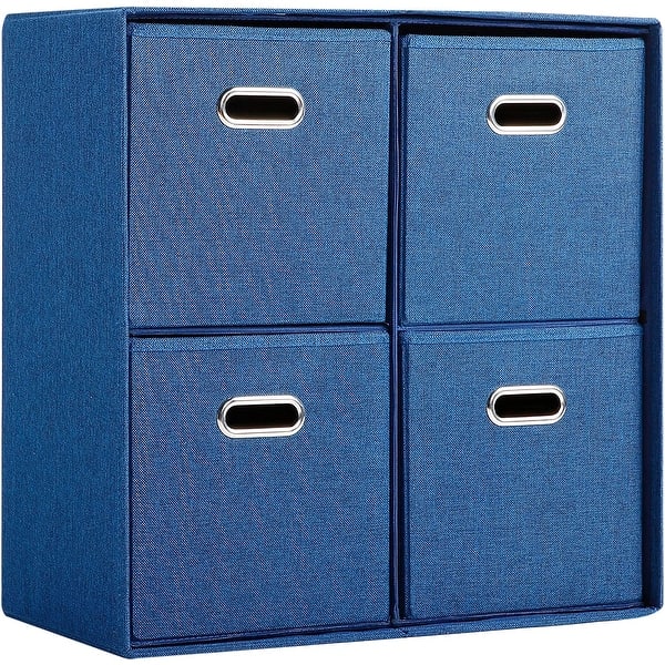 BirdRock Home Navy Linen Cube Organizer Shelf with 4 Storage Bins -  Collapsible Bedroom Fabric Shelves and Cubes - Bed Bath & Beyond - 33828486