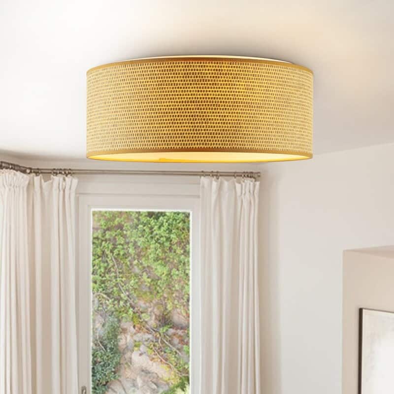 WINGBO 16 inch 3-Light and 20 inch 5-Light Flush Mount Light - 15.7" - Grass Cloth