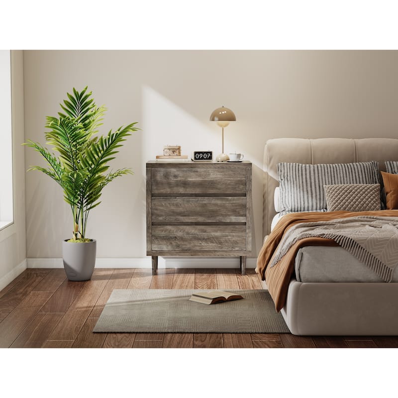 Dresser with 3 Drawers - Wooden Chest of Drawer for Bedroom, Tall Nightstand Side Table, Grey Oak Storage Drawer Cabinet