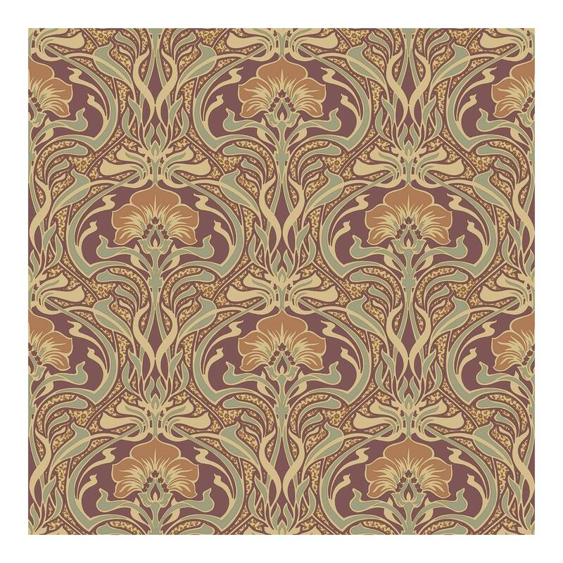 Crown Donovan Burnt Sienna Nouveau Floral Wallpaper - 20.5 x 396 x 0.025