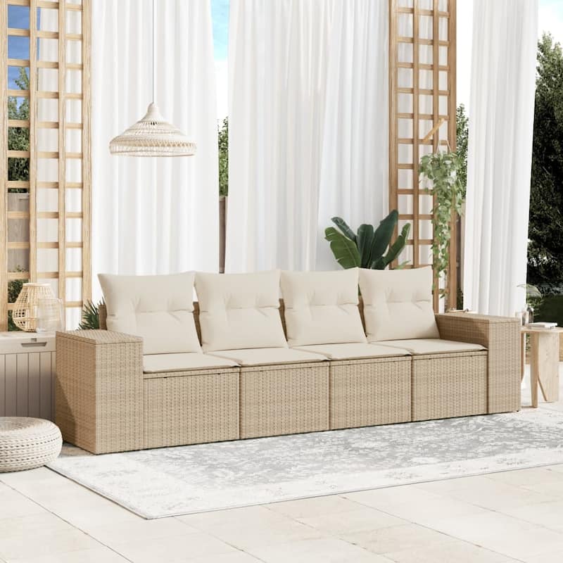 vidaXL Patio Sofa Set with Cushions Outdoor Furniture 5 Piece Poly Rattan - 21.7 x 24.4 x 27.2 - Beige and cream without table