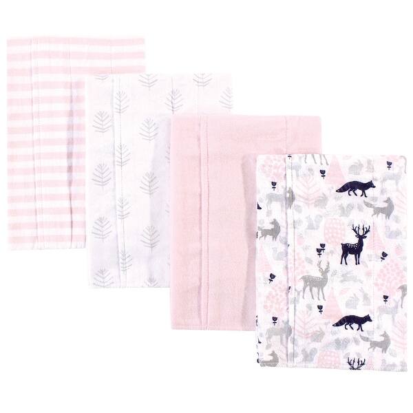 slide 1 of 1, Hudson Baby Infant Girl Cotton Flannel Burp Cloths 4pk, Linocut Woodland Girl, One Size - Linocut Woodland Girl - One Size One Size - Linocut Woodland Girl