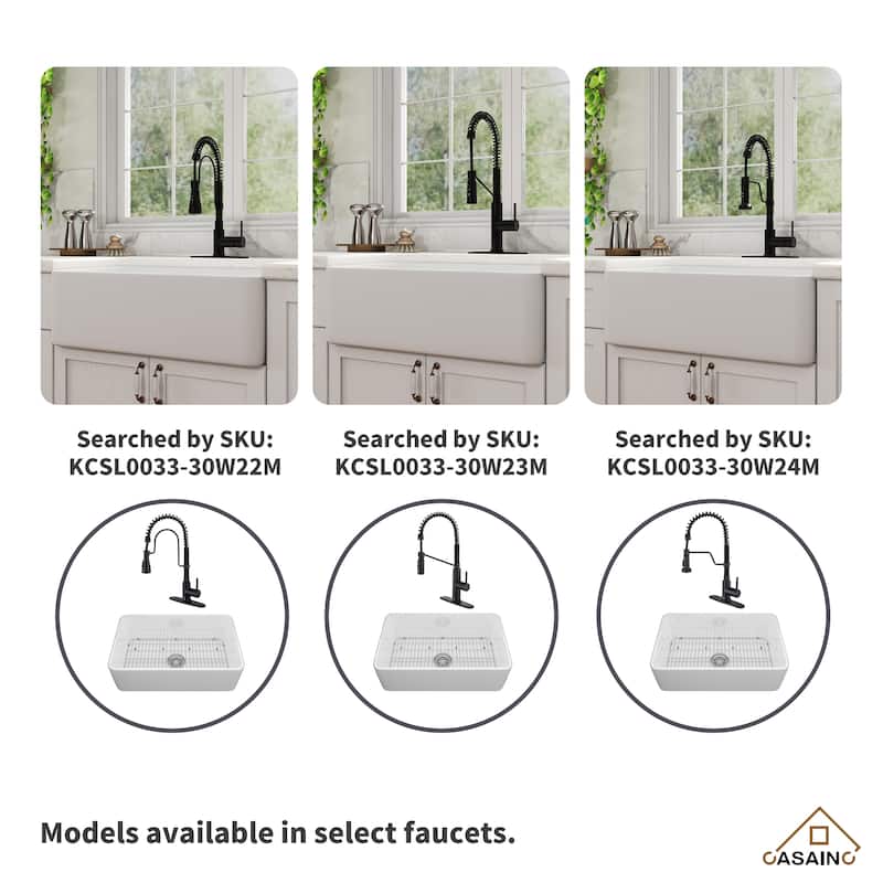 Farmhouse/Apron-Front Single Bowl Fireclay Kitchen Sink with 3-Function Pull-Down Kitchen Faucet, Grid, and Basket Strainer