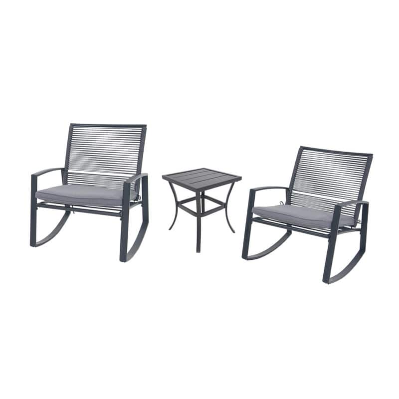 Domi Outdoor 3-Piece Wicker Rocking Chair Set, Patio Conversation Set with Removable Textilene Cushions & Metal Coffee Table